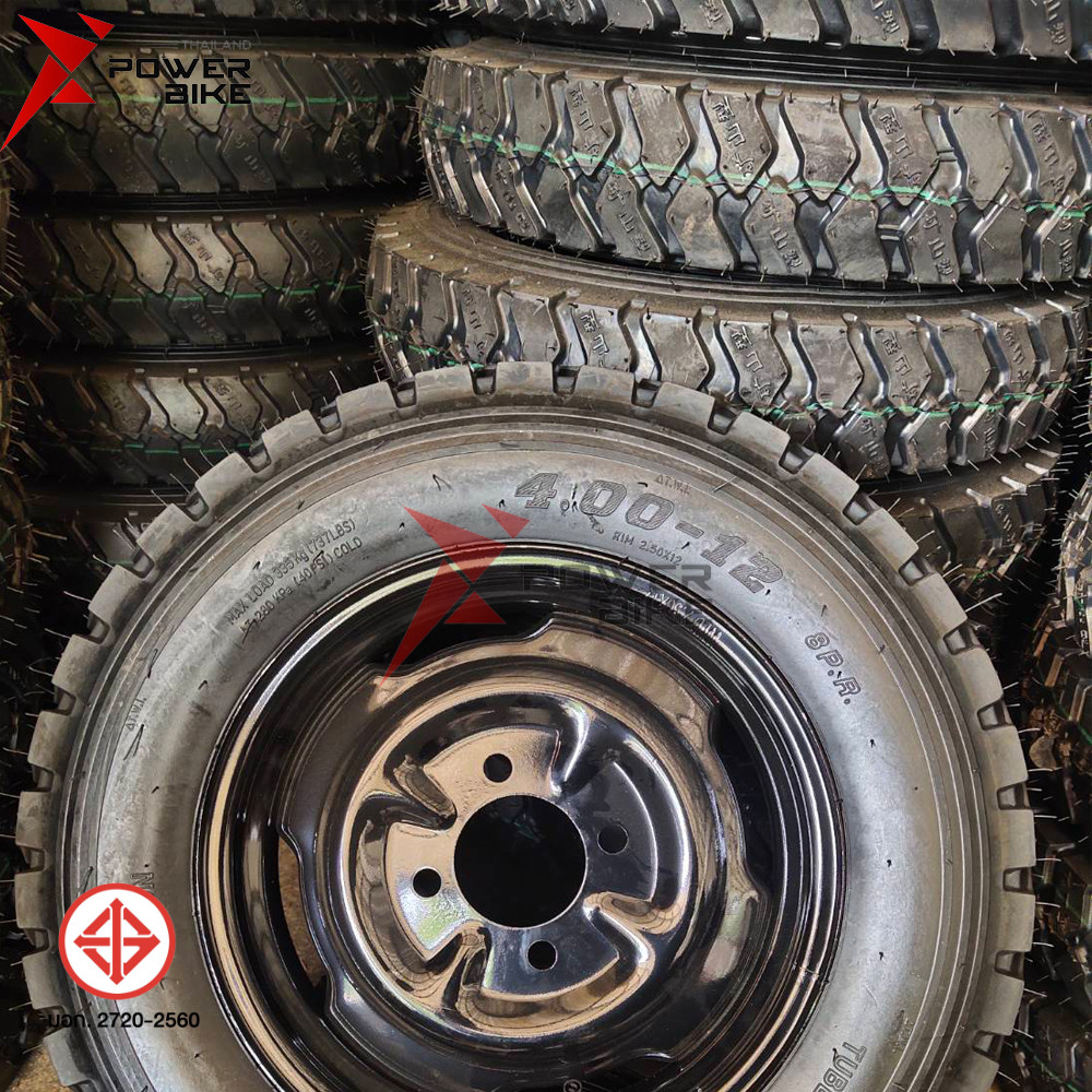 BIKE ล้อยางสามล้อ ล้อพร้อมยาง 400-12 500-12 รุ่น4รู100ชุดล้อ กะทะล้อพร้อมยาง ใช้กับเพลาท้ายสามล้อ กระทะ+ยาง ราคา ถูกที่สุด ดีลบีเคเค แกลเลอรีภาพที่ 7