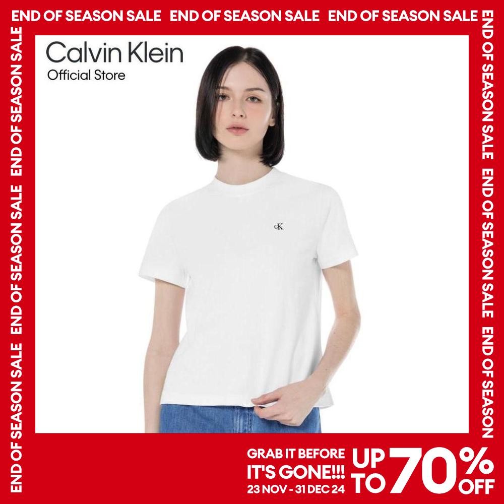 CALVIN KLEIN เสื้อยืดแขนสั้นผู้หญิง Archive Logo ทรง Slim รุ่น 40WH105 YAA - สีขาว