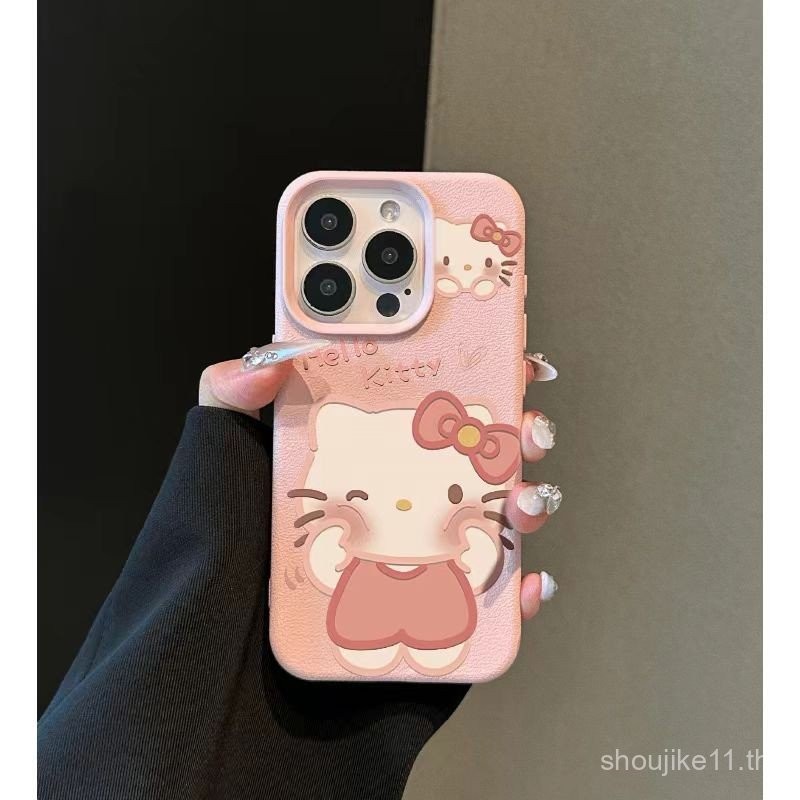 เคสโทรศัพท์แฟชั่นพรีเมี่ยมลายแมว Poke Face KT เข้ากันได้กับ iPhone รุ่น: 16, 11, 12, 13, 14, 15 PRO MAX, 7plus, 8PLUS, 11pro, 13pro, X, XR, XS Max-nhym การออกแบบที่เรียบและทนทาน