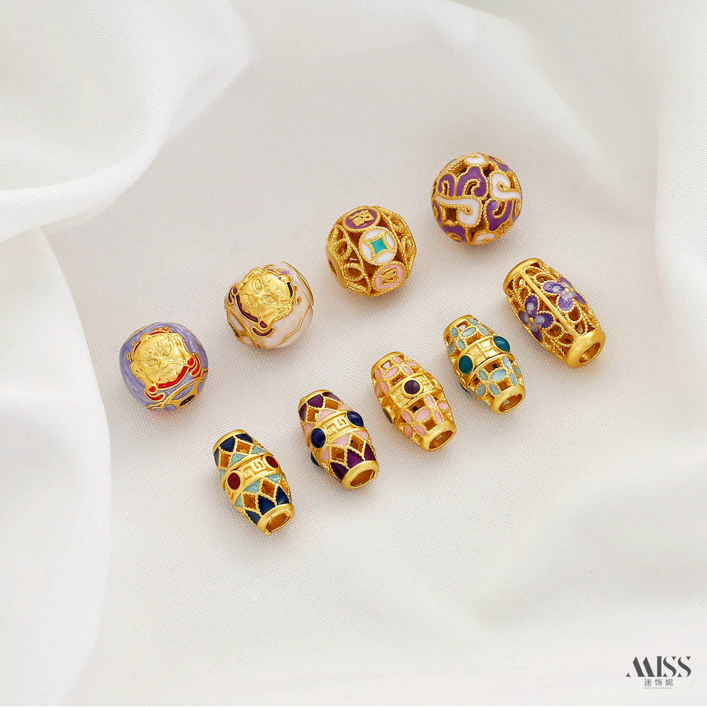 Spacer ลูกปัด 18K Matte Gold Lucky Fortune Hollow สีเหลือง God of Wealth diy อุปกรณ์เสริม