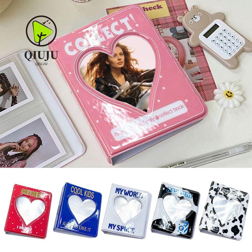 Qiju Photocard Holder, อัลบั้มภาพ PVC 64 กระเป๋า, Mini Hollow Love Heart Photo Holder Men