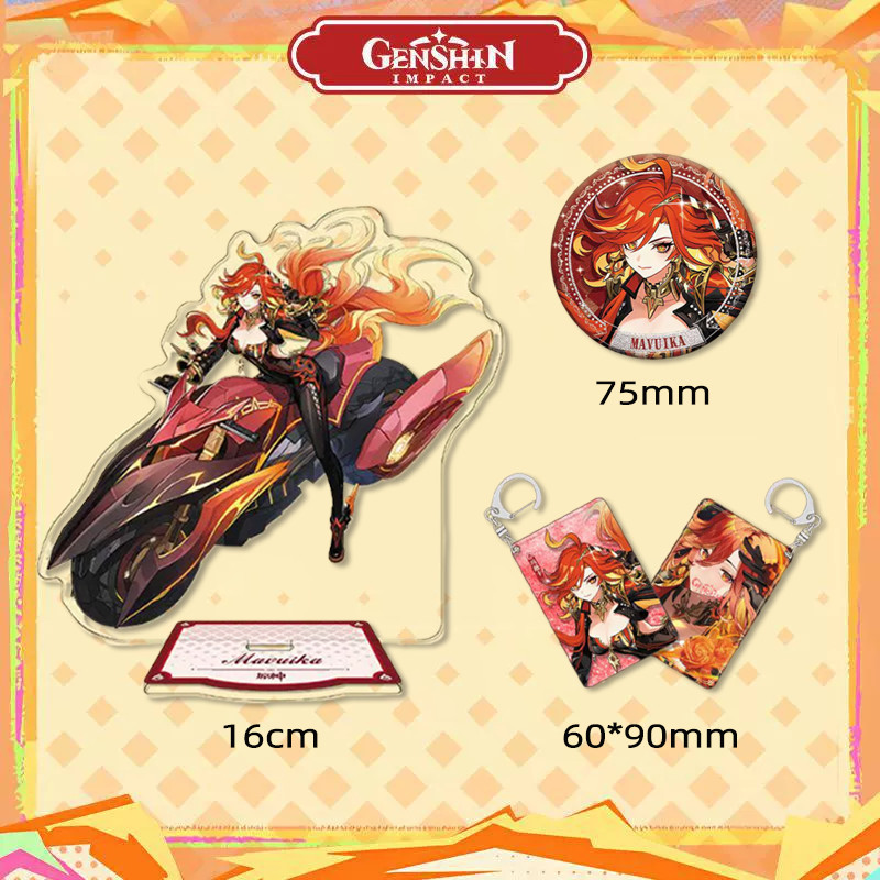 Genshin Impact Mavica Standee 16 ซม.พวงกุญแจแฟลชคู่ 75 มม.ป้ายอะคริลิค TRNL