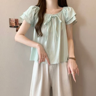 🧡LINNA🧡เวอร์ชั่นเกาหลี สีทึบ แขนสั้น เสื้อเชิ้ต แฟชั่น สันทนาการ