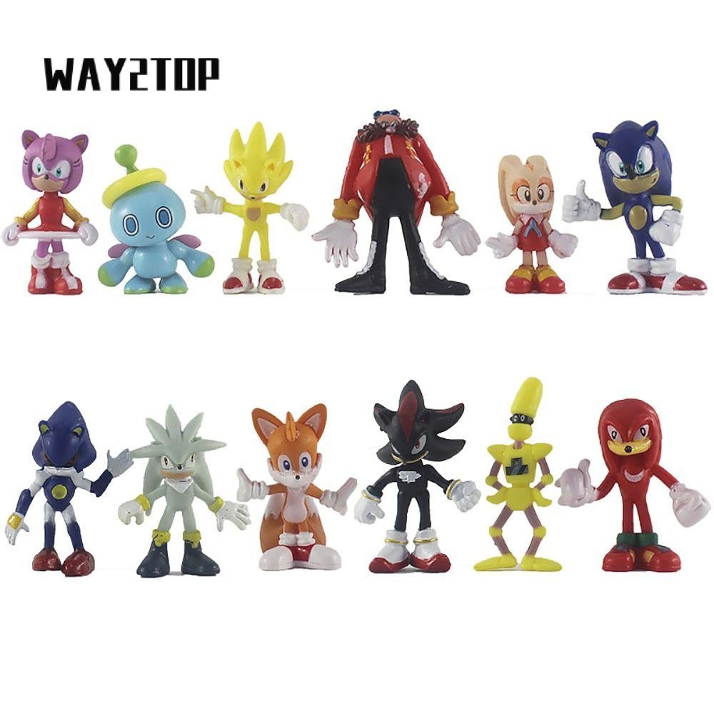 Way2top 12 ชิ้น Sonic Action Figures, Sonic Desktop Decor เกมตัวเลข, PVC ที่สมจริงสะสมของเล่นรูปปั้น