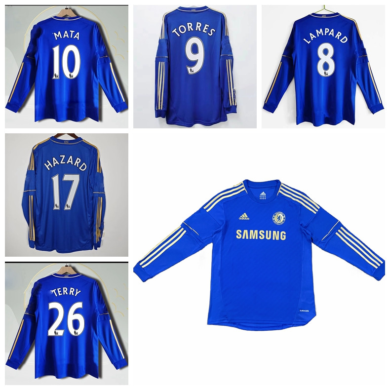 2012-13 Season Chelsea Retro Long Sleeve Home Jersey ฟุตบอล Lampard Torres Hazard Oscar Mata Terry เสื้อ
