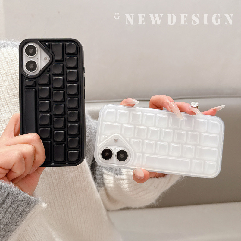 สีทึบง่าย3D ปุ่ม TPU กรณีโทรศัพท์สำหรับ iPhone 11 12 13 14 15 16 Pro Max PLUS ปลอกป้องกันการล่มสลายปกอ่อนสำหรับ iPhone กรณี