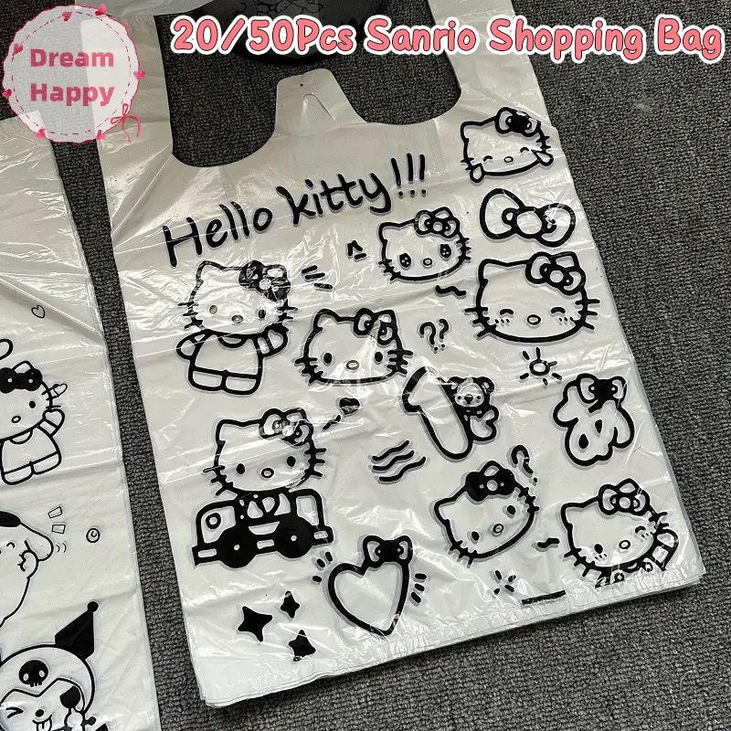 Dreamhappy 20/50 ชิ้น Sanrio Hello Kitty ถุงขยะ Kawaii Pochacco กระเป๋าช้อปปิ้งน่ารักการ์ตูนรูปแบบถุงบรรจุภัณฑ์พลาสติกกระเป๋าเครื่องประดับ TH