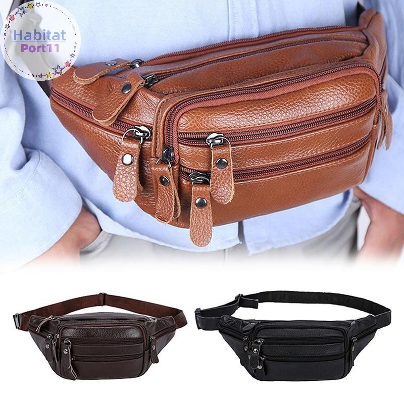 Habitatport ความจุขนาดใหญ่กันน้ําหนังแท้ผู้ชายกระเป๋าคาดเอว Cowhide ซิปเว็บไซต์คนงานกระเป๋าเดินทางโทรศัพท์เพื่อการพักผ่อน th