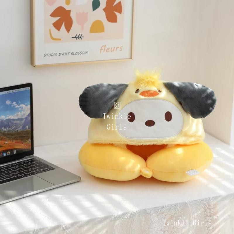 Kuromi Cinnamoroll น่ารักมีฮู้ดหมอนรูปตัวยูหมอนนอนกลางวันหมอนรองคอสำหรับเดินทางหมอนนอนหัวเครื่องบิน Hello Kitty Melody pochacco หมอนรองคอสำหรับนักเรียนแลกเปลี่ยนของขวัญ