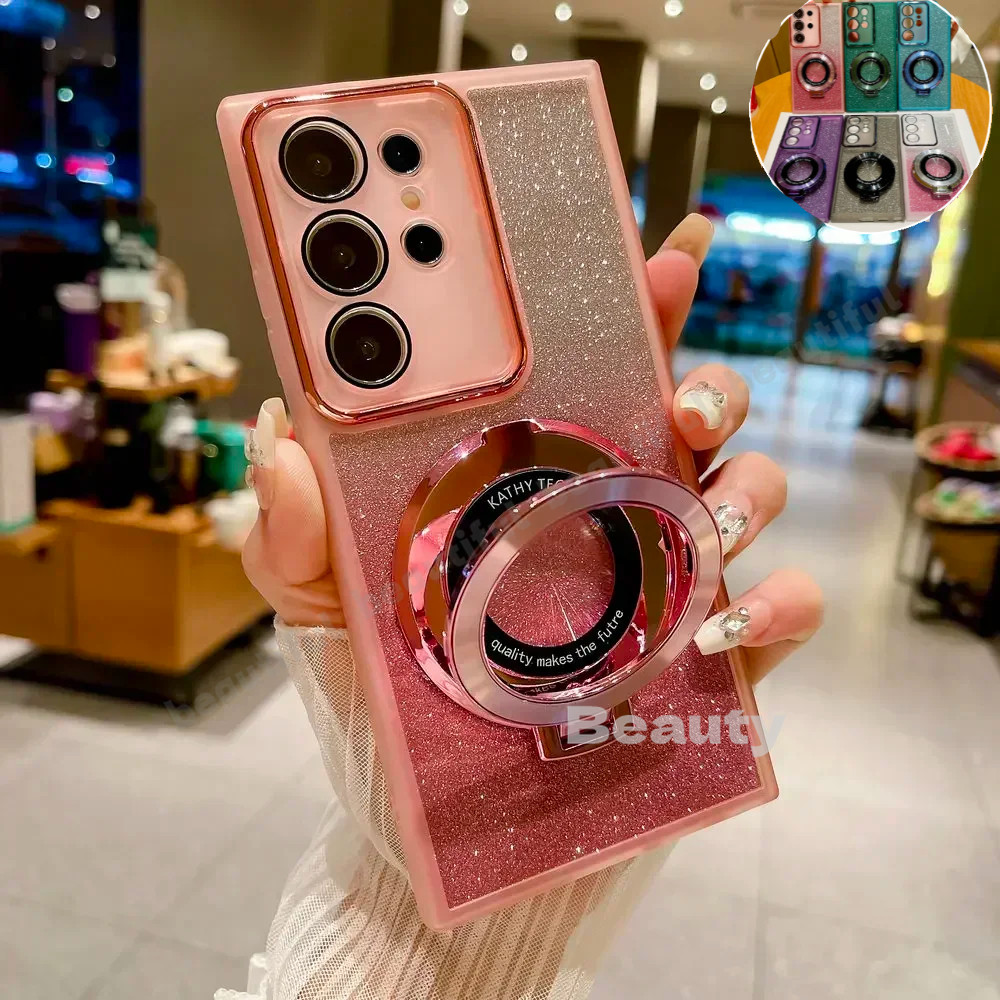 SAMSUNG สําหรับSamsung Galaxy S25 Ultra S24 S22 Plus S23 S25 FE S24FE S25ultra S25 + S25Edge SamsungS25 5G Glitterผู้ถือแหวนเคสโทรศัพท์เลนส์ฝาครอบป้องกันกันกระแทกกรณีSamsungS24