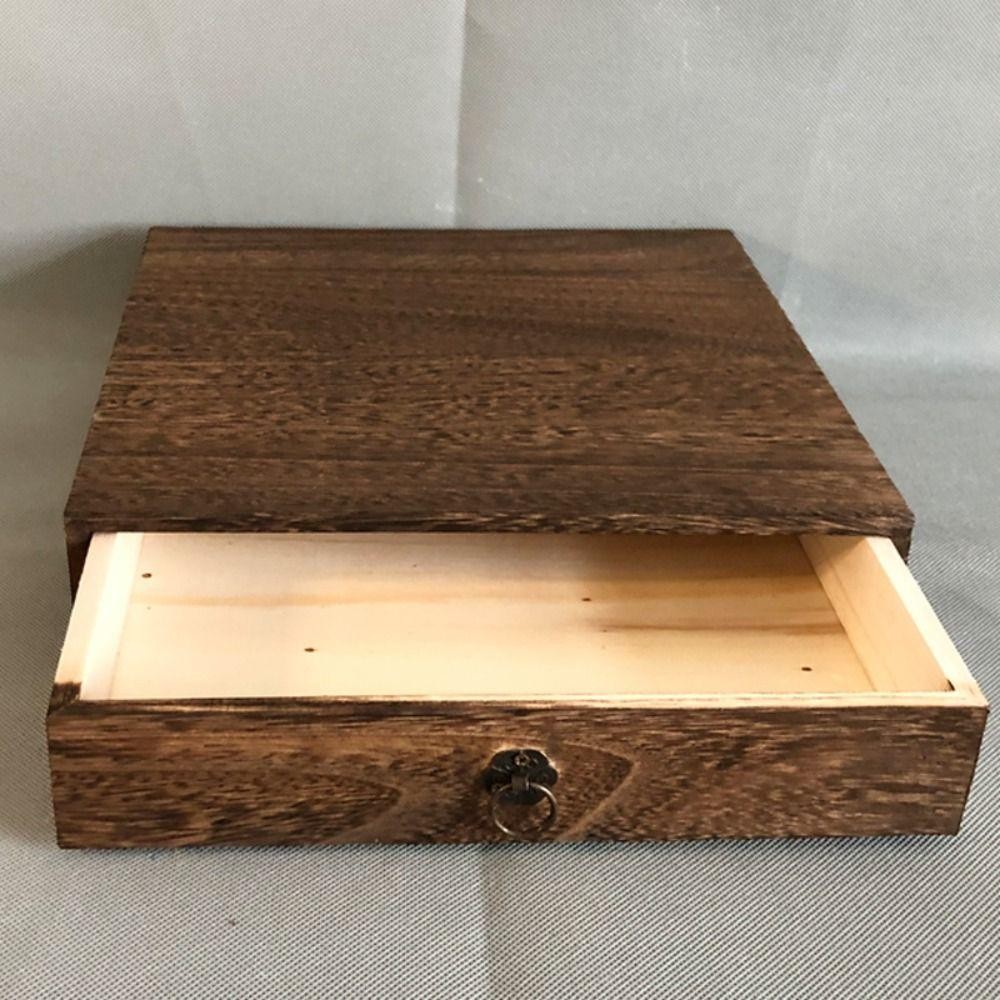 CYBER Retro Locking Storage Box, Wood Dust-Proof Tea Box, Sundries Organizer ประณีตพร้อมฝาปิด Vintage Treasure Chest Home Office ราคา ถูกที่สุด ดีลบีเคเค แกลเลอรีภาพที่ 7