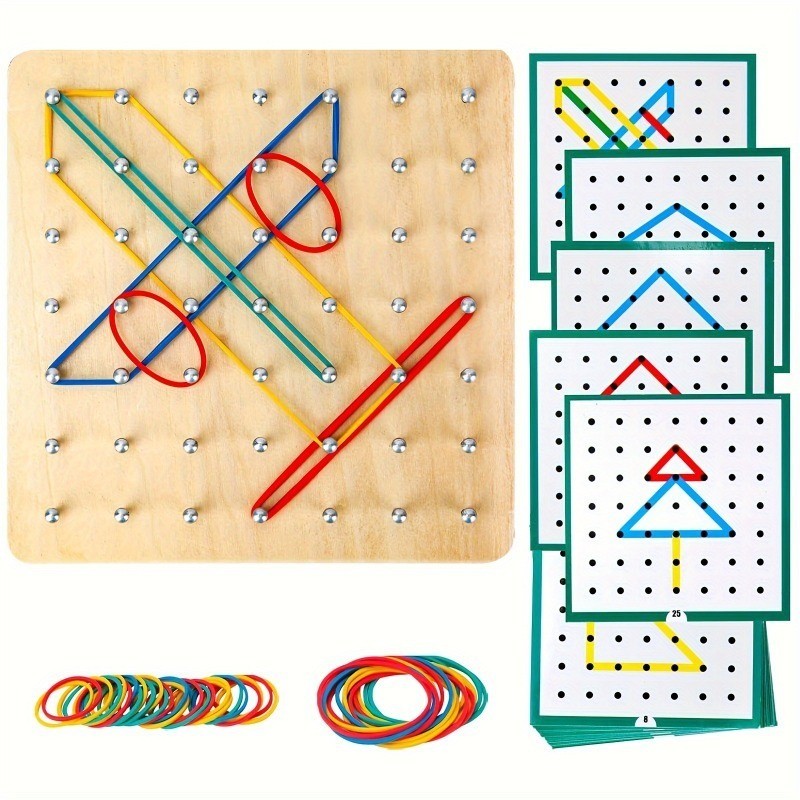 Creative Thinking Geometric Board Set พร้อมการ์ดรูปแบบยางรัดการศึกษาไม้ซ้อน Sorting Toyforเรียนรู้คณิตศาสตร์สํารวจชุดสําหรับ KidsIdeal สําหรับวันเกิดฮาโลวีน