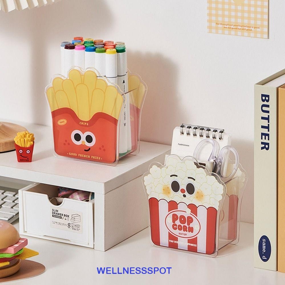 Wellnessspot กล่องเก็บของตั้งโต๊ะ, ที่ใส่ปากกาการ์ตูนกันฝุ่นขนาดเล็ก, พลาสติกที่ใช้งานได้จริงน่ารักแปรงแต่งหน้าถังเก็บเครื่องเขียน