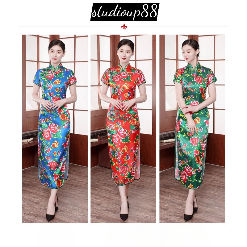 (ส่งจากไทย)เดรสกี่เพ้า ชุดจีนผู้หญิง ตรุษจีนสีแดงสินค้า อัพเดตรุ่นใหม่ผ้าดีมีคุณภา