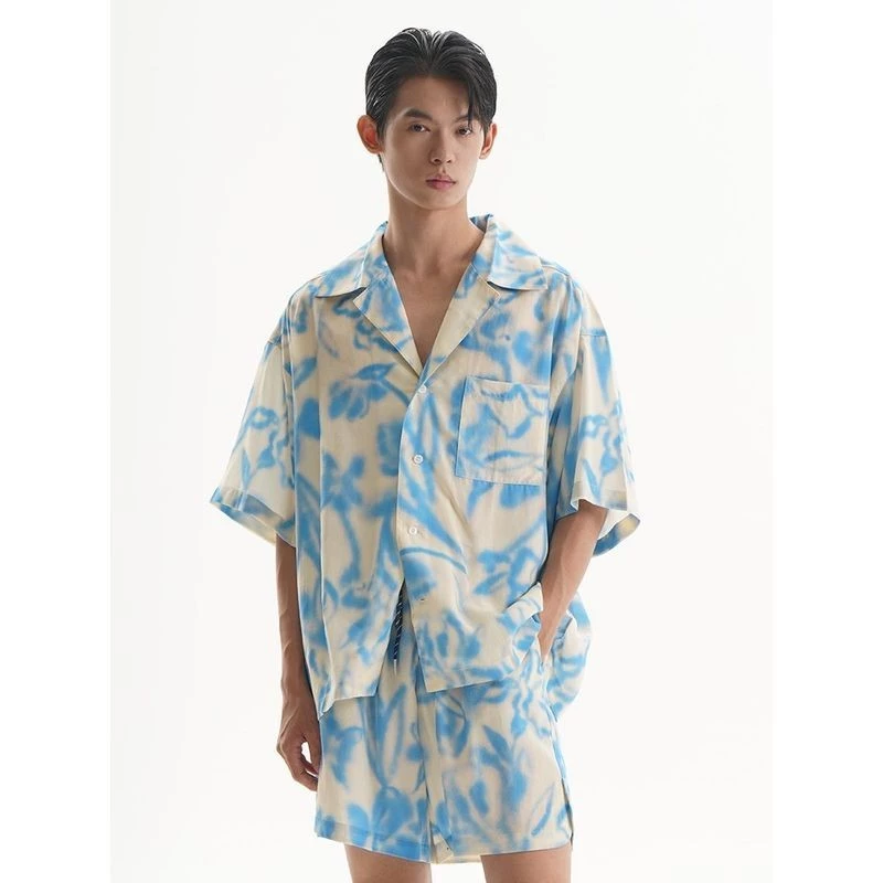 EERSHENSHI เสื้อเชิ้ตแขนสั้นคอคิวบา ลายดอกสไตล์รีสอร์ท thumbnail 4
