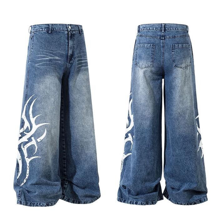 PannoFluxus กางเกงยีนส์ผู้ชาย American high street หลวมสบายๆอินเทรนด์สไตล์เป็นกลางสไตล์สตรีท - รูปที่ 7