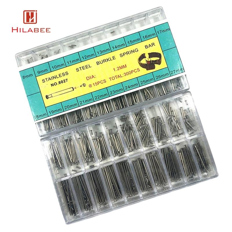 [hilabee] 300 ชิ้นสายนาฬิกา Link Pins สปริงบาร์ 8-27 มม. พร้อมกล่องชุดซ่อม 20
