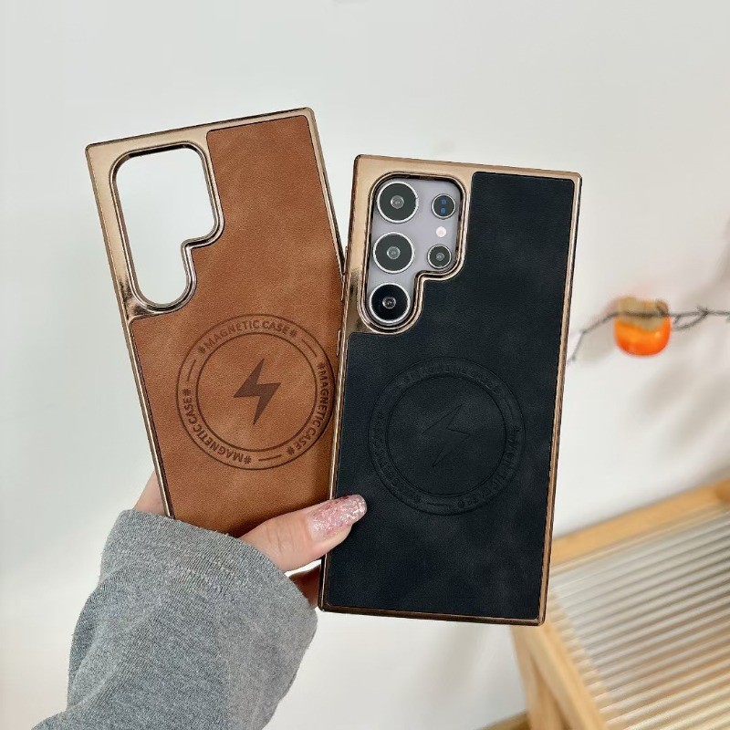 Electroplated หนังแม่เหล็กโทรศัพท์มือถือสําหรับ Samsung S25 S24 S23 S22 Ultra S24FE S23FE ปลอกป้องกันลายนิ้วมือปกแข็ง