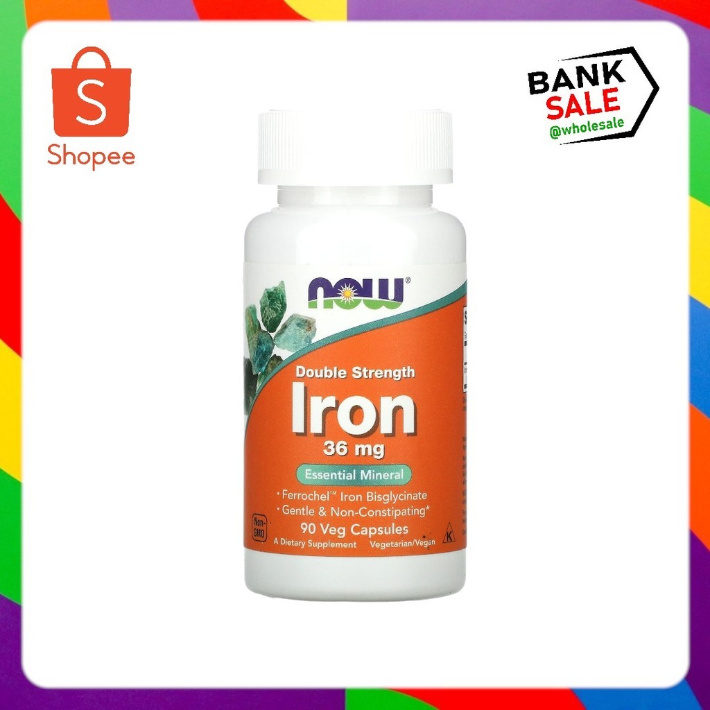 NOW Foods Iron, Double Strength 36 mg 90 Veg Capsules