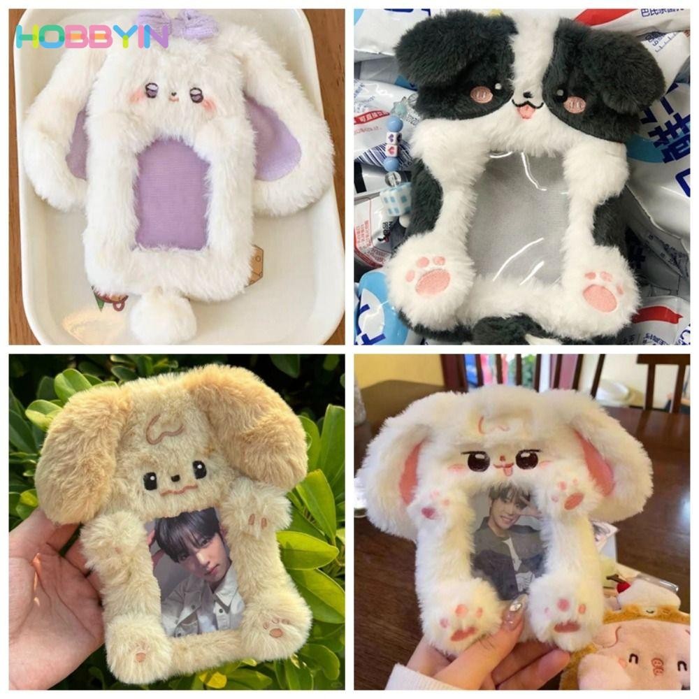 HOBBYIN Photocard ,กระต่ายหูใหญ่/Border Collie Multifunctional Photo Card Holder, Cute Plush Idol Photos ฝาครอบป้องกันนักเรียน