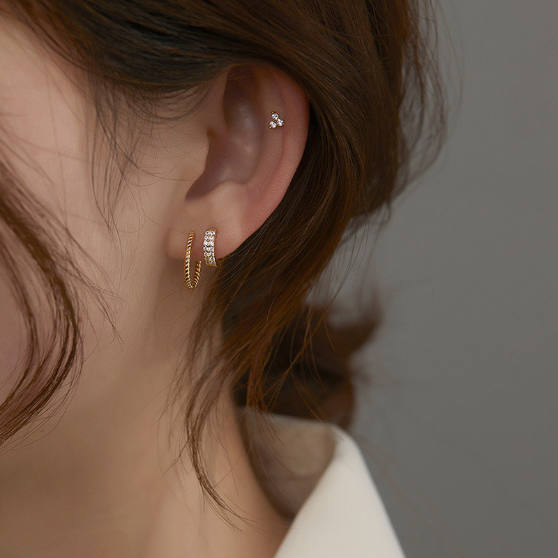 14K Gold-plated Zircon Hoop ต่างหูสําหรับผู้หญิงเกาหลีสไตล์ Mini Stud ต่างหู Hypoallergenic เครื่องประดับ 2025