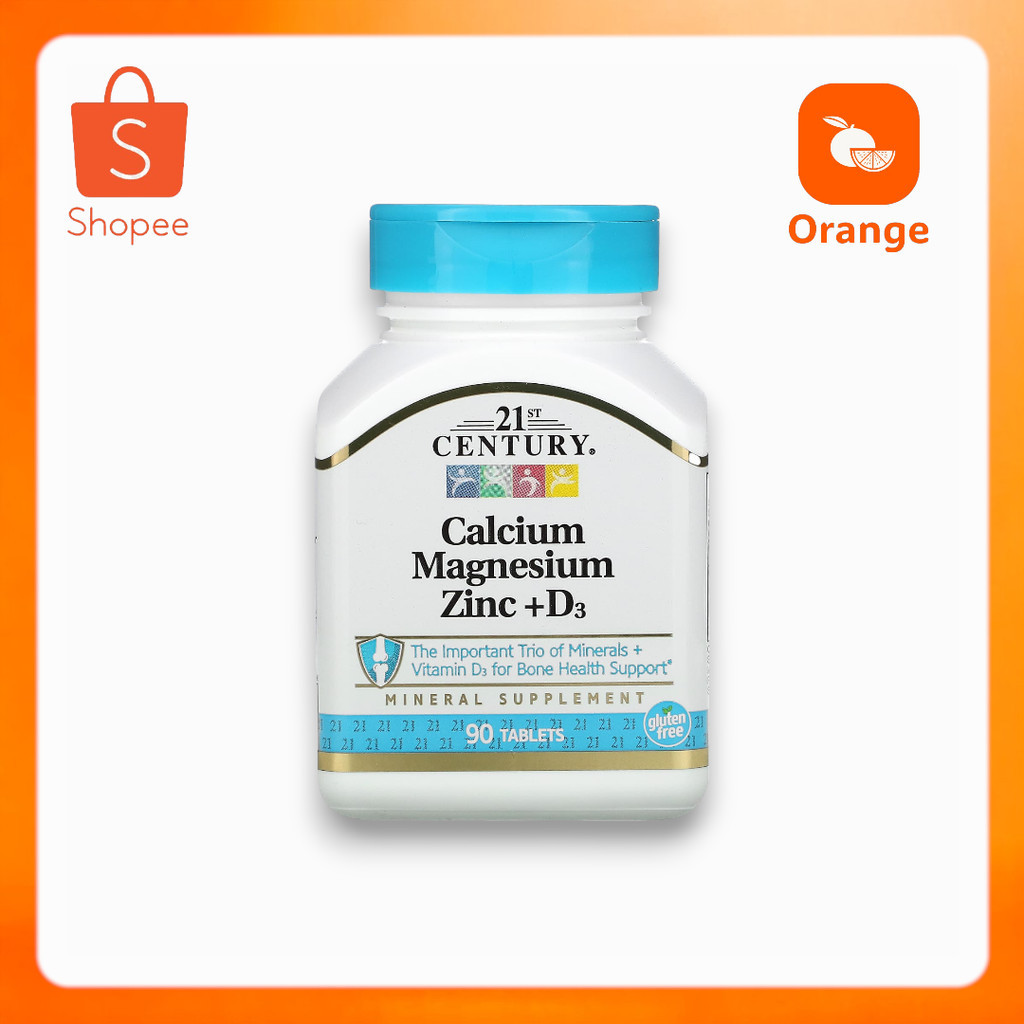 พร้อมส่ง 21st Century, Calcium Magnesium Zinc + D3, 90 Tablets