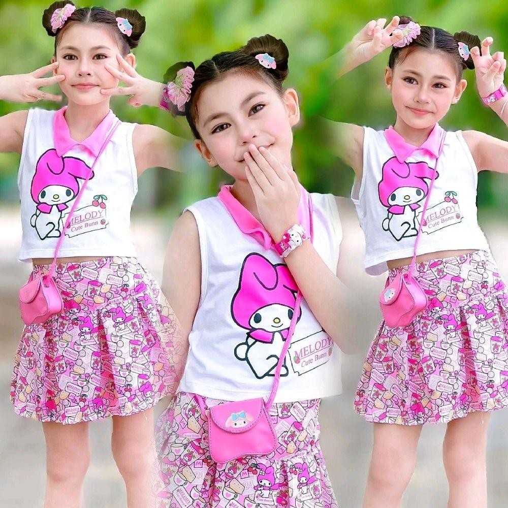 PKS ชุดเด็ก NAS ชุดเซ็ทเสื้อคอปก กระโปรงทวิสพิมพ์ลาย แฟชั่นเด็กงานน่ารักๆ ชุดเซ็ทเด็กฆฆฆห