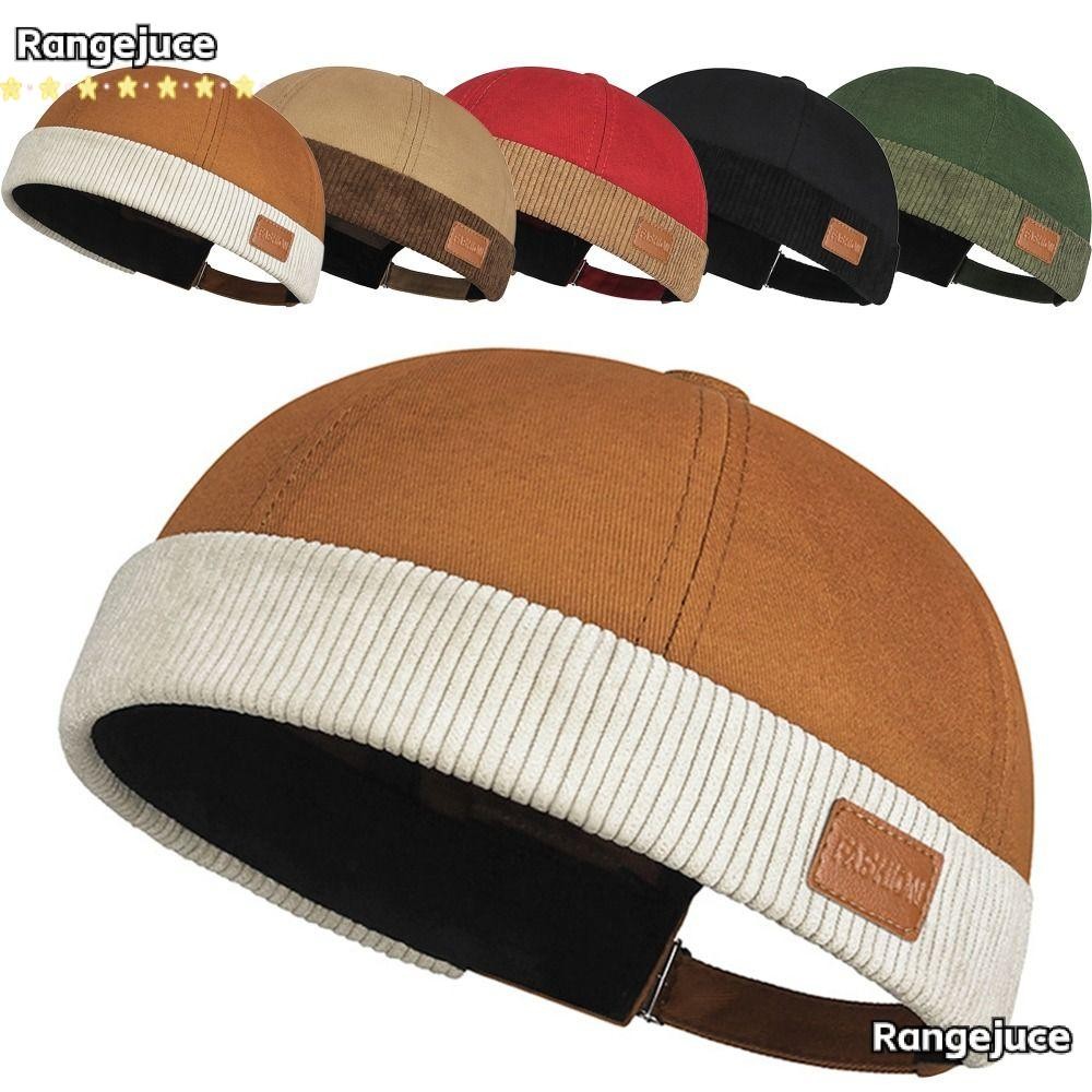 RANGEJUCE Brimless หมวก, สีทึบปรับ Docker หมวก, Casual Corduroy Vintage Beanie Bonnet ฤดูร้อนฤดูใบไม้ผลิ