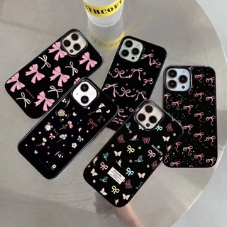 สำหรับ iPhone 16 Pro Max เคส ไอโฟน สีดำมันTPUซอฟท์เคส กันกระแทกกล้องป้องกัน โบว์ดอกไม้ เข้ากันได้กับ 14 13 12 Pro 11...
