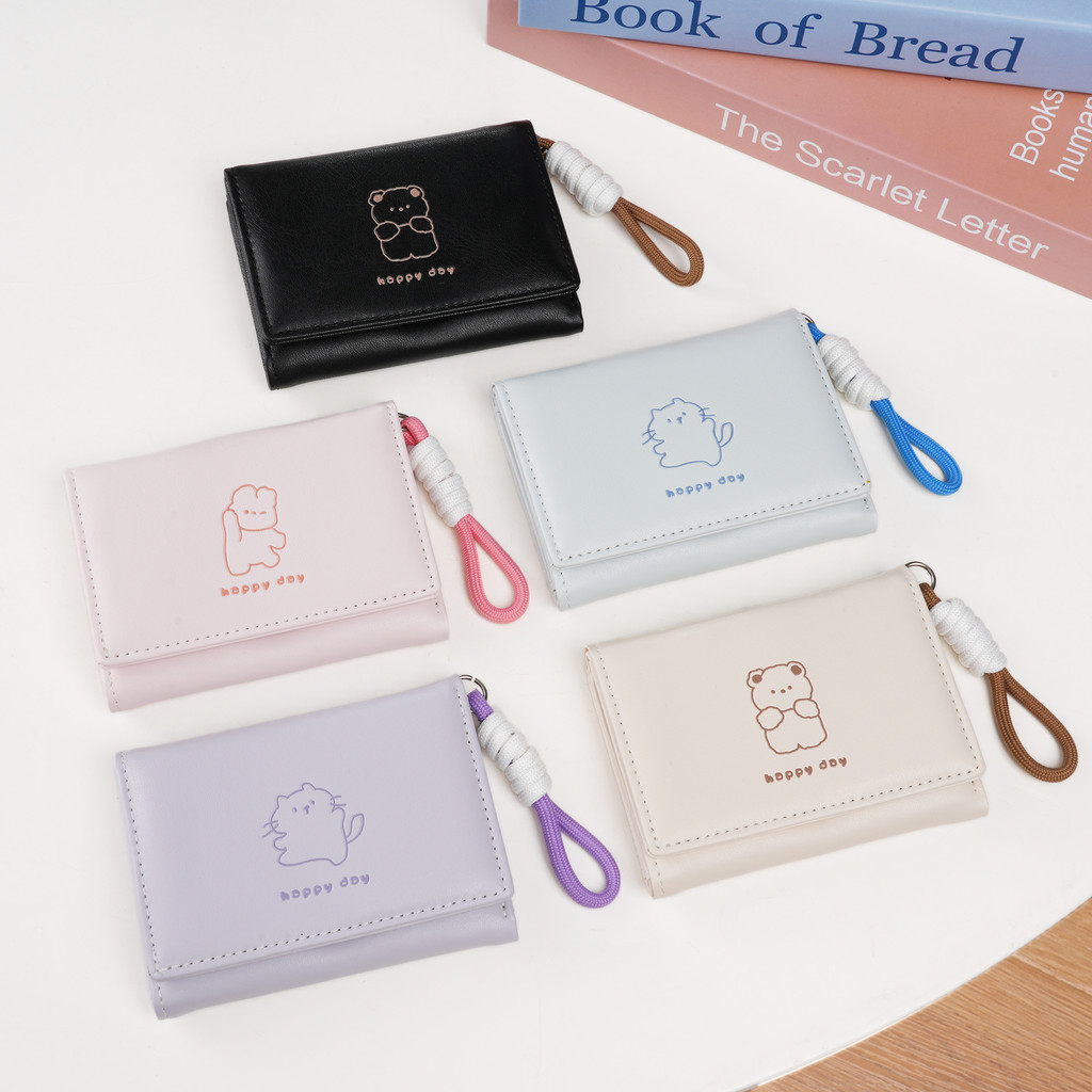 หนัง ปู่ กระเป๋าสตางค์ผู้หญิงน่ารักการ์ตูนหัวเข็มขัดพับหลายบัตรกรณีเงินสดกระเป๋าสตางค์