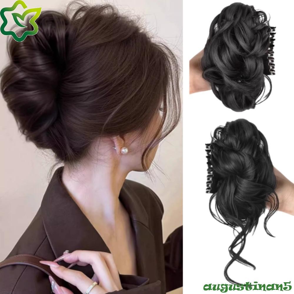 AUGUSTINAN ซาลาเปายุ่งสังเคราะห์, ต่อผมหางม้า Bun Chignon ขี้เกียจดอกไม้ Bud Bun, แฟชั่น Claw คลิปธรรมชาติปุยหยักผมหยิกชิ้นผู้หญิง