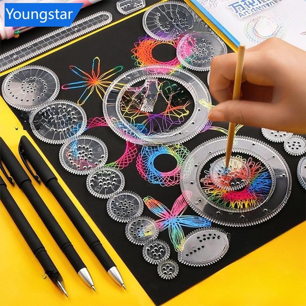 YOUNGSTAR 22 ชิ้น Spirograph ไม้บรรทัดชุดเรขาคณิตไม้บรรทัดคณิตศาสตร์รูเล็ตเครื่องมือวาดภาพการเรียนรู้ภาพวาดปริศนาของเล่น Spirograph Art เครื่องมือ L6P4