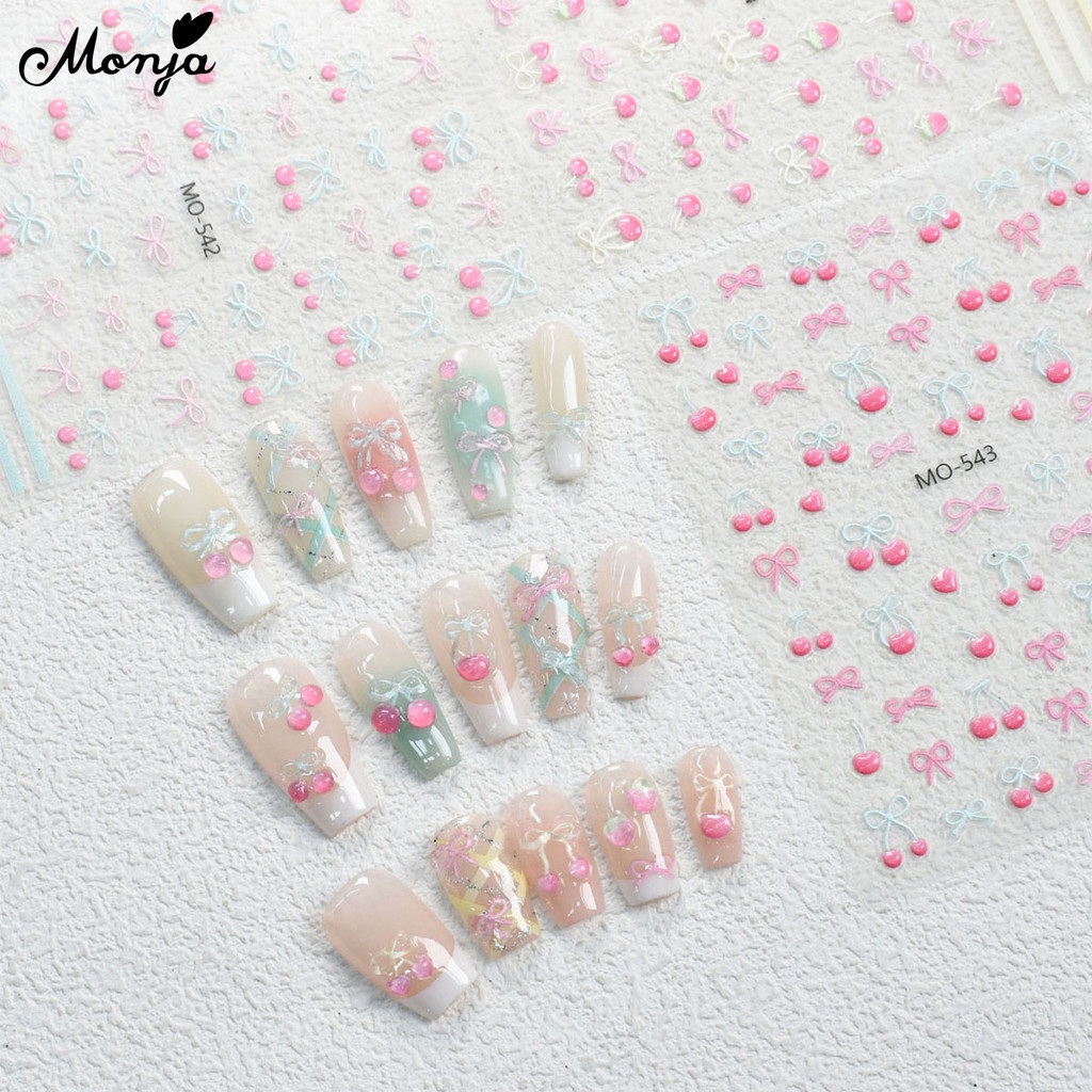 Monja เล็บสติกเกอร์นูน น่ารัก Cherry Bow น่ารักผลไม้ Decals บรรเทา กาว Sliders แกะสลัก ตกแต่งเล็บ ราคา ถูกที่สุด ดีลบีเคเค แกลเลอรีภาพที่ 6