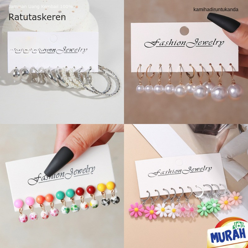 ต่างหูแฟชั่นสตรีชุด 5 คู่ Zamzam0525 JW06 ต่างหูสตั๊ดแหวนทรงกลมสุดเท่