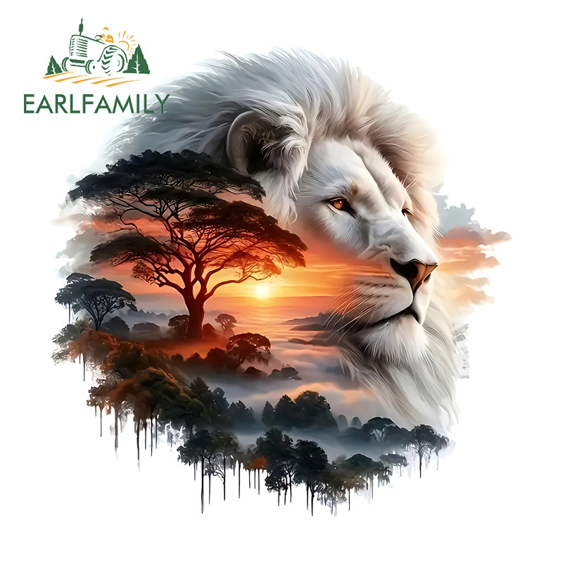 EARLFAMILY Sunset Lion สติกเกอร์รถแฟชั่น Occlusion Scratch Caravan ไฟฟ้า-จักรยานด้านหลังกระจก Decal 