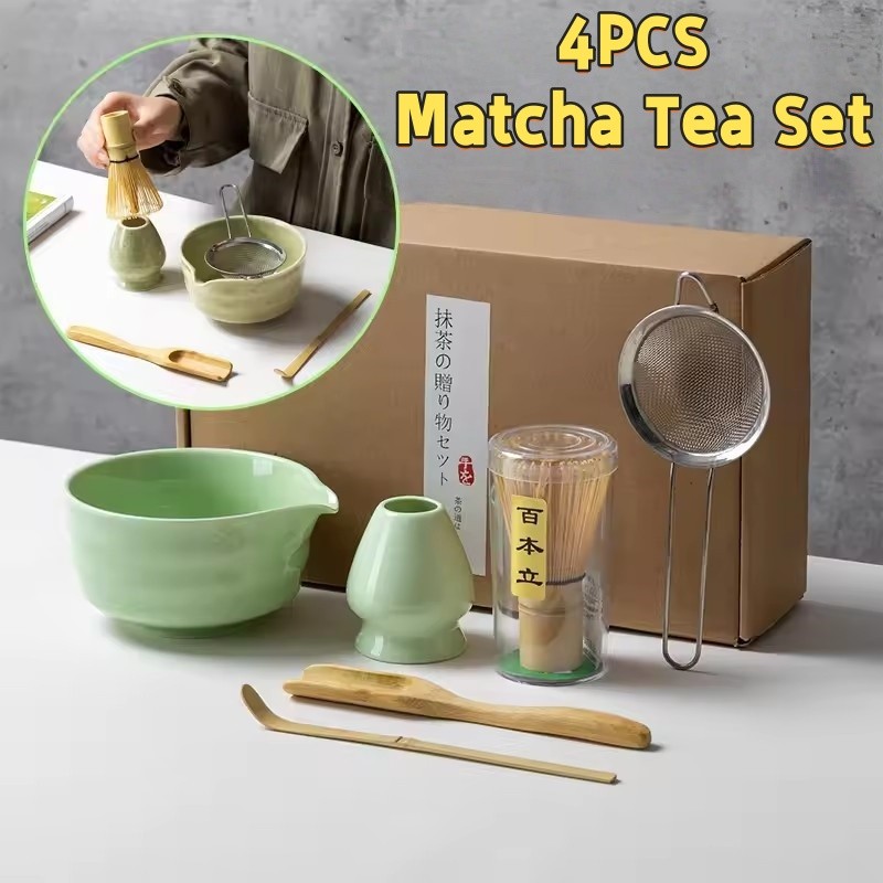 4 ชิ้น/เซ็ต Matcha Bamboo Whisk Scoop Whisk Holder Matcha Bamboo Bowl ญี่ปุ่นเครื่องมืออุปกรณ์เสริม