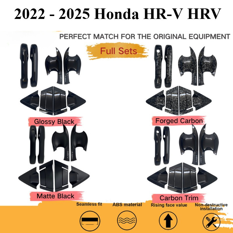 2022 - 2025 Honda HR-V HRV ฝาครอบมือจับประตูฝาครอบชามประตู ABS คาร์บอนไฟเบอร์รูปแบบ Protector อุปกรณ์เสริมภายนอก