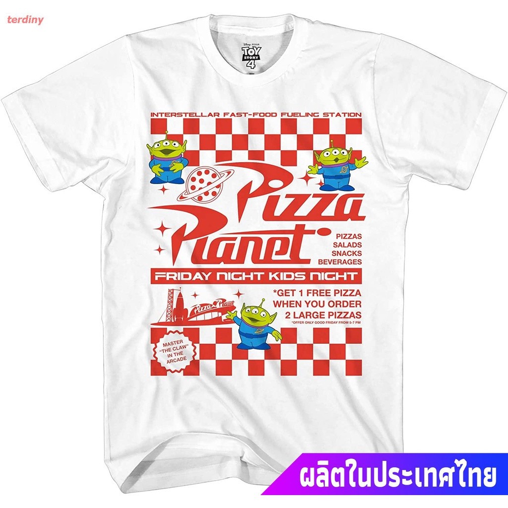Disney Pixar Toy Story Pizza Planet Takeaway Flyer Disneyland World Cotton พิมพ์ลูกเรือคอเสื้อยืด
