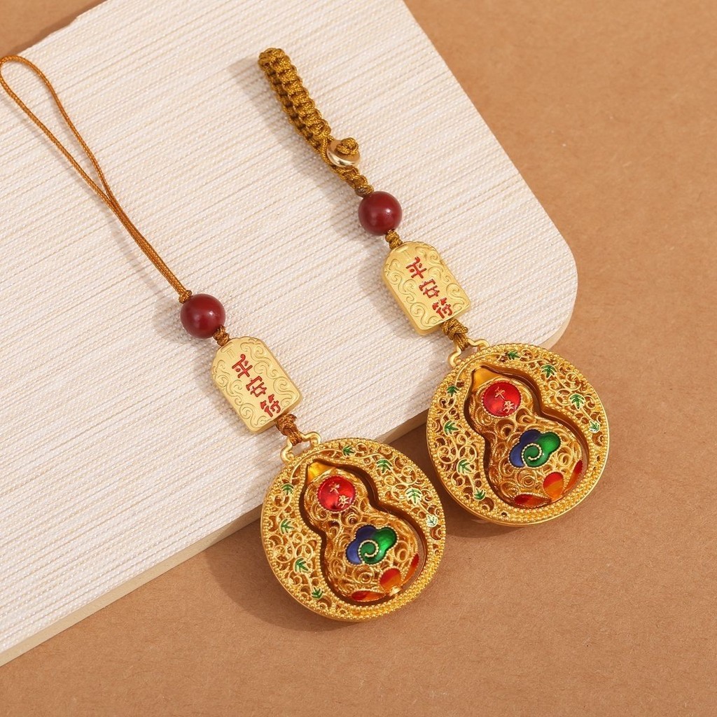 Original Creative Sand Gold Peace Charm Gourd จี้พวงกุญแจรถสไตล์จี้ผู้ชายผู้หญิง Key Chain Fulu ของข