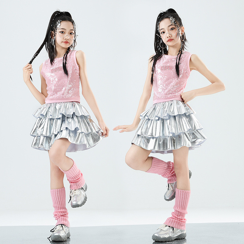 Xinghui Dance Costume สติกเกอร์/jazz Dance เครื่องแต่งกายสาว Sequined เครื่องแต่งกายอินเทรนด์เด็ก Dance jazz Street Dance Catwalk Performance เครื่องแต่งกายประสิทธิภาพ