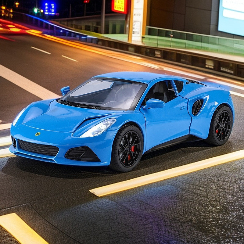 ทดสอบ 1/24 Lotus EMIRA โมเดลรถโลหะผสม รถเล่นเสียงและแสงแบบดึงกลับ รถสปอร์ตจำลอง ของขวัญสำหรับเด็ก