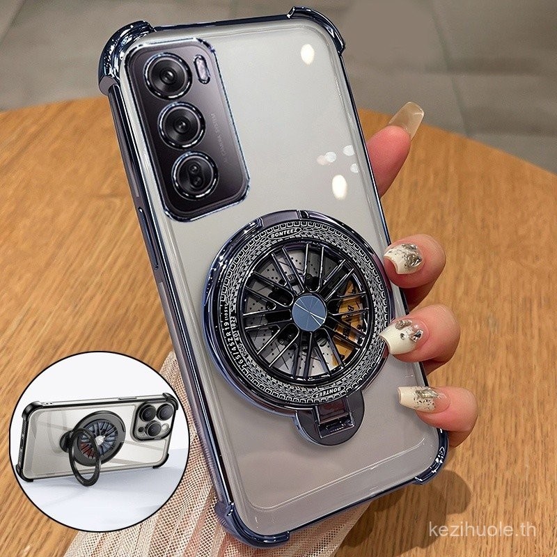 OPPO Reno 12 Pro 12F 5กรัม reno12 reno12pro 12pro 12 F ชุบใสซิลิโคนอ่อนนุ่มกรณีกันกระแทกกันชนขอบถุงลมนิรภัยป้องกันการวางคุ้มครองปกหลังด้วยพับ Gyro ยึด U