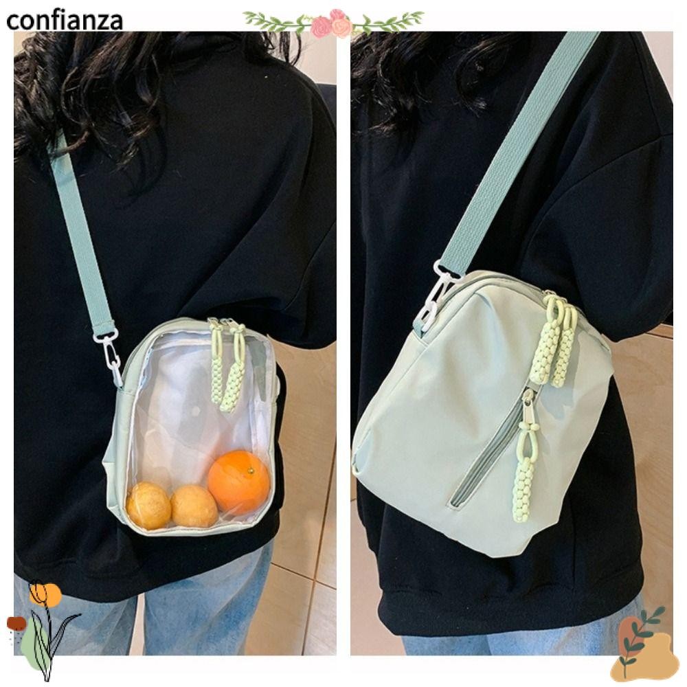 กระเป๋าโชว์ตุ๊กตา CONFIANZA, กระเป๋าสะพายข้างสีลูกกวาดไนลอน, กระเป๋าสะพายกันน้ําแบบใสสีทึบ