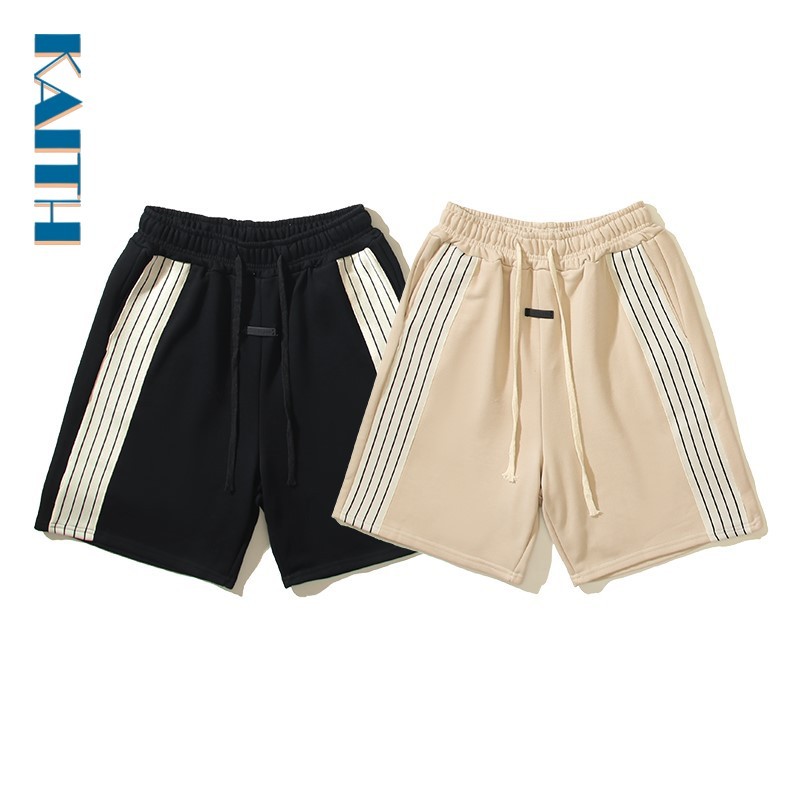 #S14 ยอดนิยมป้ายสีดําแฟน Baggy Cotton Jogger Comfy Plus ขนาดด้านข้างตัดกัน Splicing Stripes Chino Unisex Sweat Urban กางเกงขาสั้นสําหรับชาย