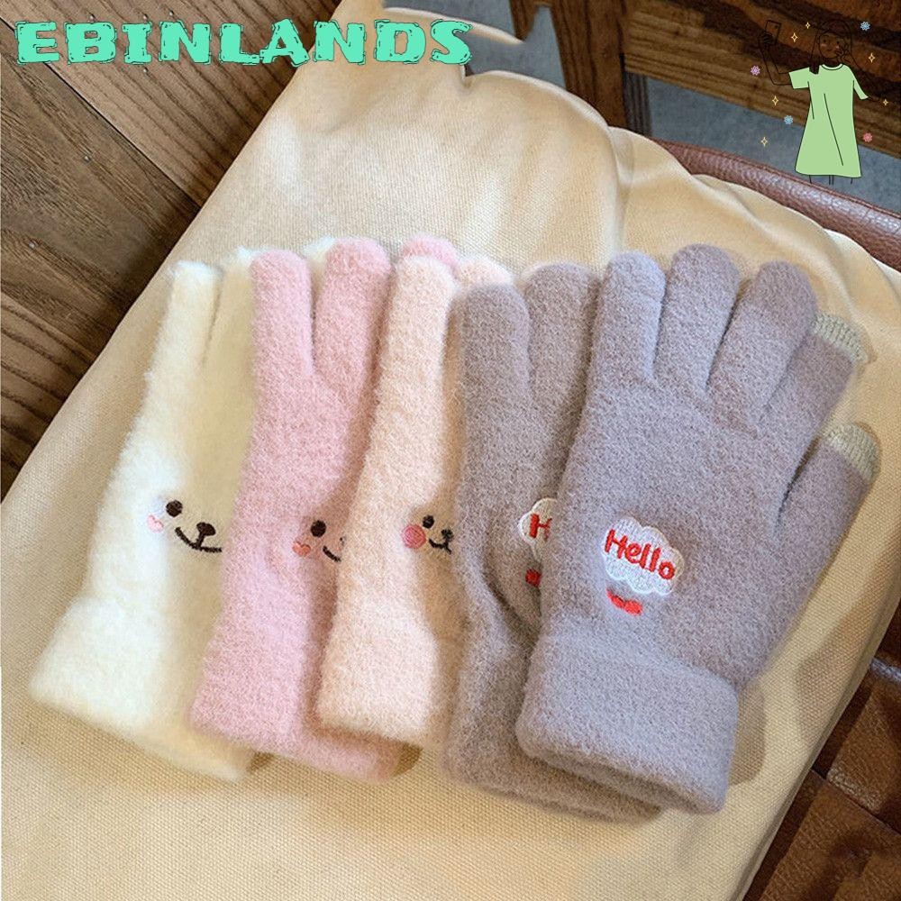 Edonlandsfa ถุงมือผู้หญิงกลางแจ้ง Thicken ถักหน้าจอสัมผัสแคชเมียร์