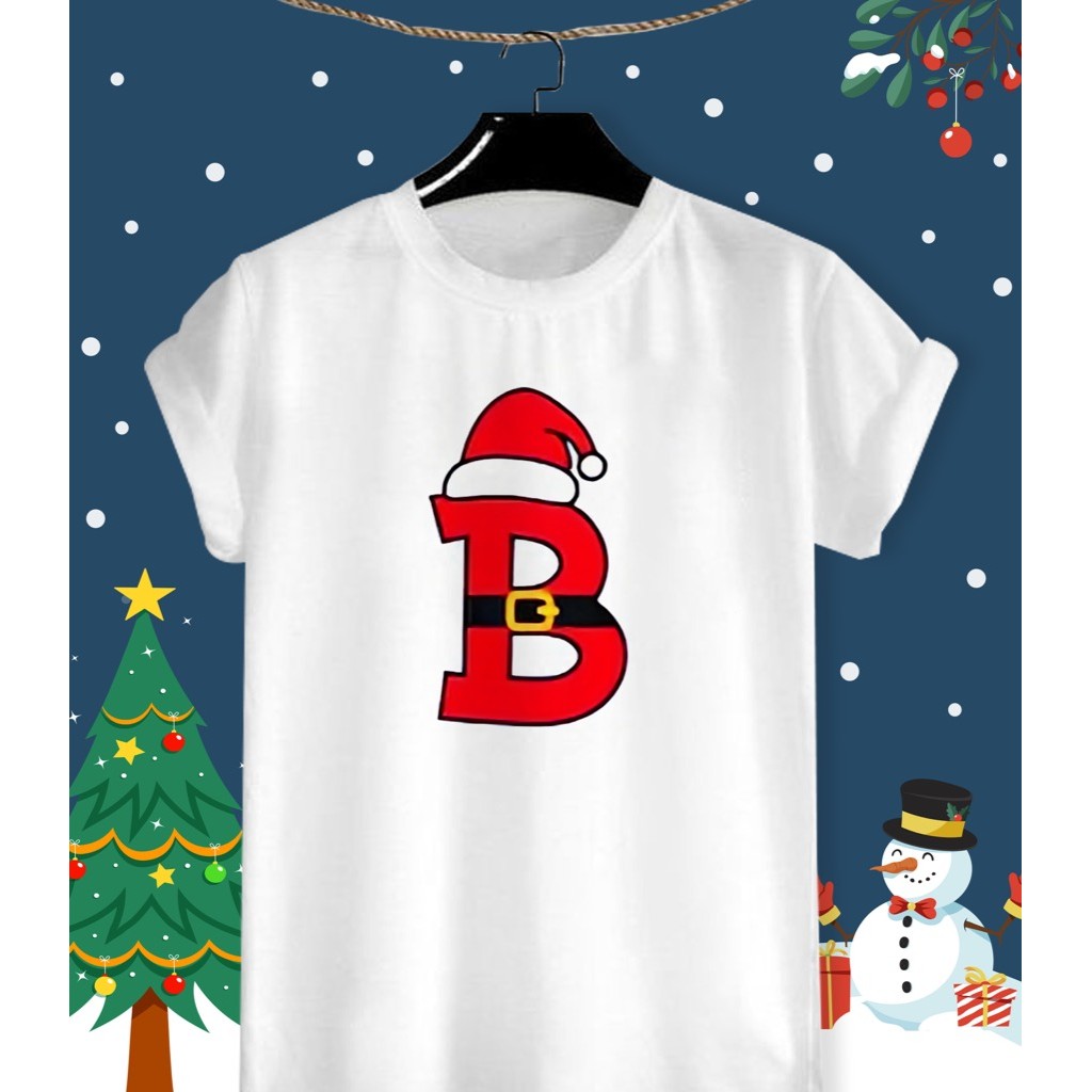เสื้ออักษร B คริสต์มาส Merry Christmas Xmas ผ้า TK ใส่สบาย สีสันสดใส ไม่ยืดไม่ย้วย