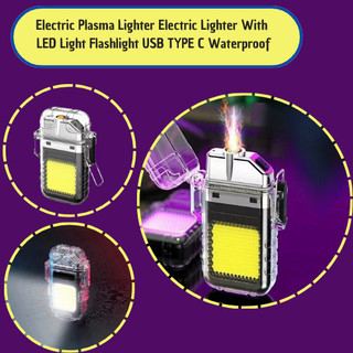 Bara Plasma Korek Api Elektrik Listrik Dengan Senter Lampu LED USB TYPE C Tahan Air