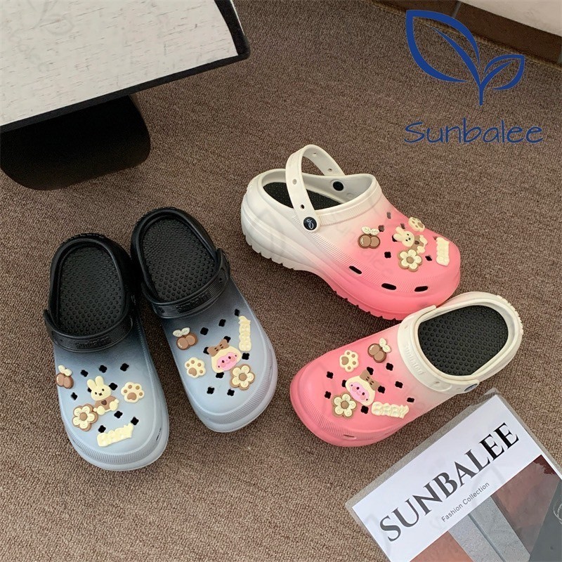 SUNBALEE 🌷 SUN8694-2T รองเท้าหัวโต แถมตัวติด เสริมส้นสูง สไตล์เกาหลี สีพาสเทล วัสดุ EVA สินค้าพร้อมส่ง