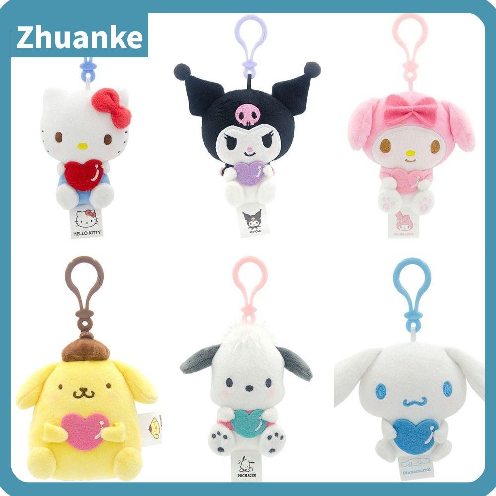 Zhuanke ตุ๊กตาผ้ากํามะหยี่,น่ารัก Kuromi Kitty Melody Purin Sanrio พวงกุญแจตุ๊กตา,ตุ๊กตาการ์ตูนตุ๊กตาสัตว์