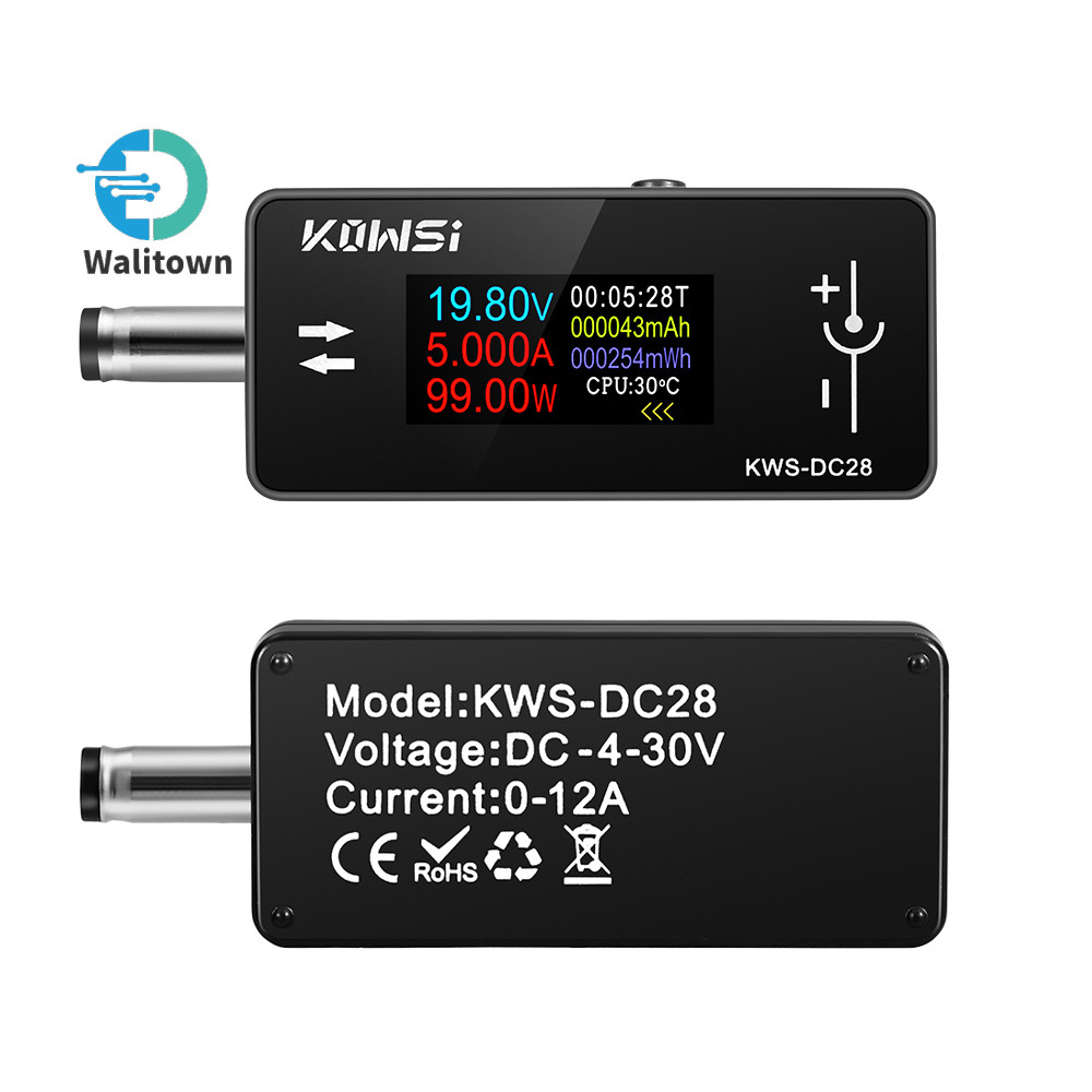Kws-dc28 DC4-30V 12A 0.96 นิ้วจอแสดงผล TFT HD DC5.5*2.5 อินเทอร์เฟซเครื่องทดสอบแรงดันไฟฟ้า Current P